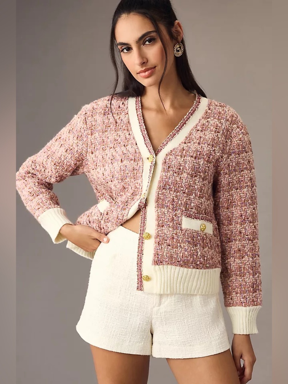 Anthropologie / Maeve Tweed Lurex Coatigan Pink